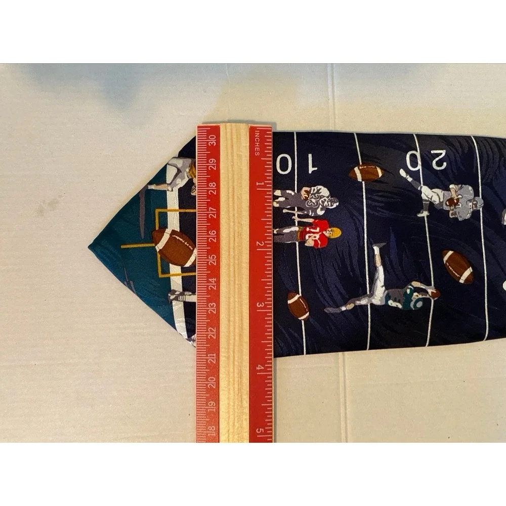 Museum Artifacts Mens Silk Tie Navy Blue Football Field Sports Novelty Print